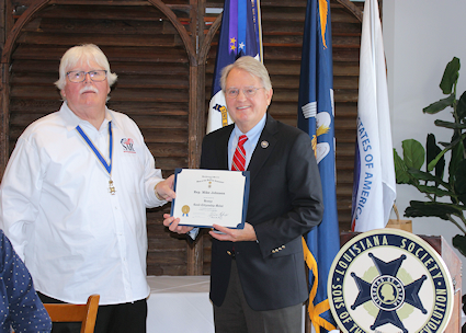 Speaker Pro Tempore and Louisiana State Representative for District 27 Mike Johnson received the Bronze Good Citizenship Medal and Certificate.