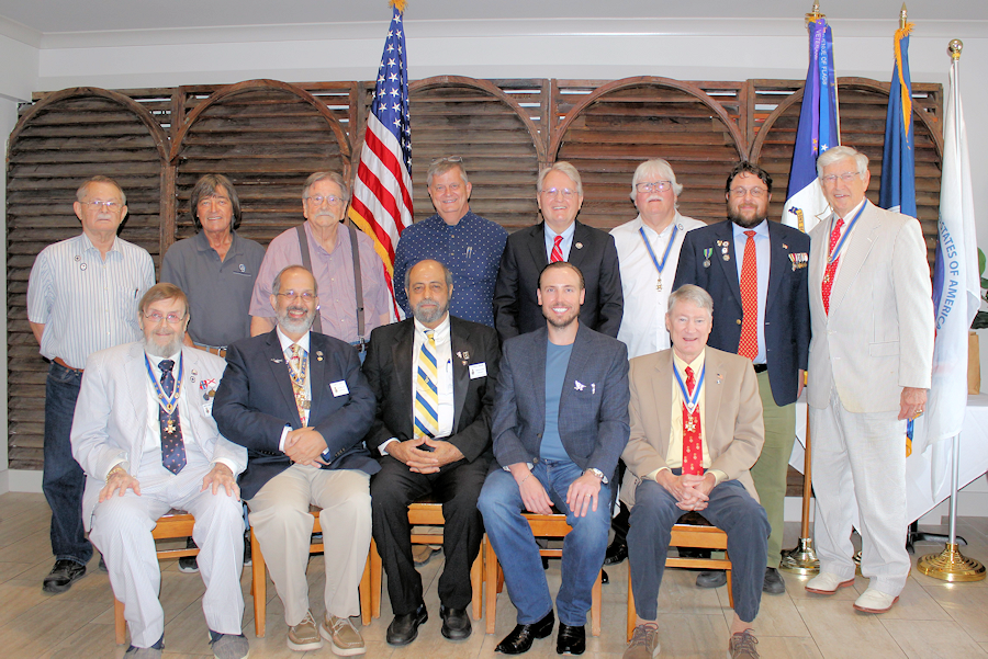 Top row from left:  Al Pitts, Taylor Thompson, Chaplain Clyde Neck, Charles Riddle III, Rep. Mike Johnson, President Gervais Compton, Secretary Brent Morock, Past President Pat Ryan.  Bottom row: Past President James Morock, Sr., M.D., Past Secretary Tony Vets I, Past President Thomas Ebarb, Jr., Paul Birinyi, M.D., and Past President Mike Lee.