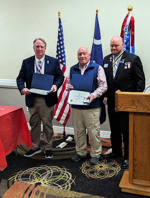 On Oct 8, 2024. the Colonel Matthew Singleton Chapter SAE, presented Member Hal Gonzales with the Bronze Roger Sherman Medal for Service to the chapter. His wife Christine Gonzales was also honored with a Certificate of Distinguished Service for her Photographic support of the chapter.